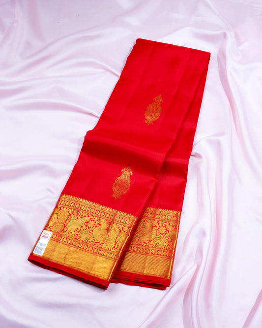 Pure Handloom Kanchipuram Silk Saree with Traditional Temple Buttas