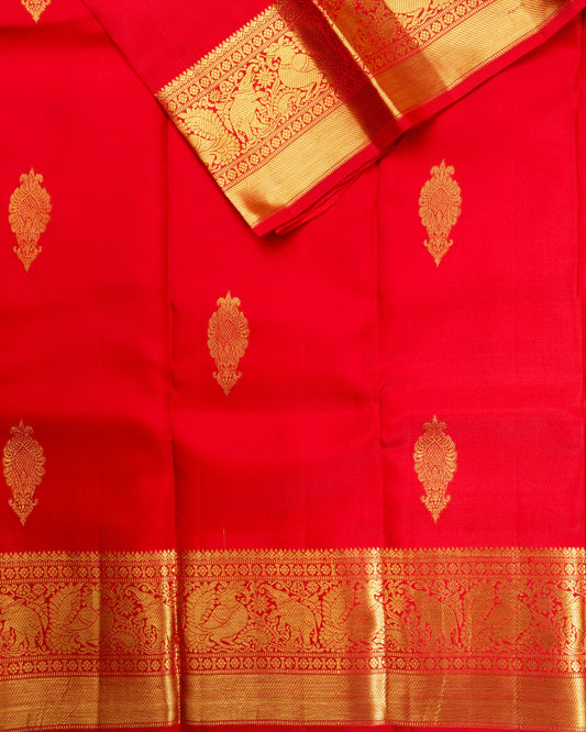 Pure Handloom Kanchipuram Silk Saree with Traditional Temple Buttas