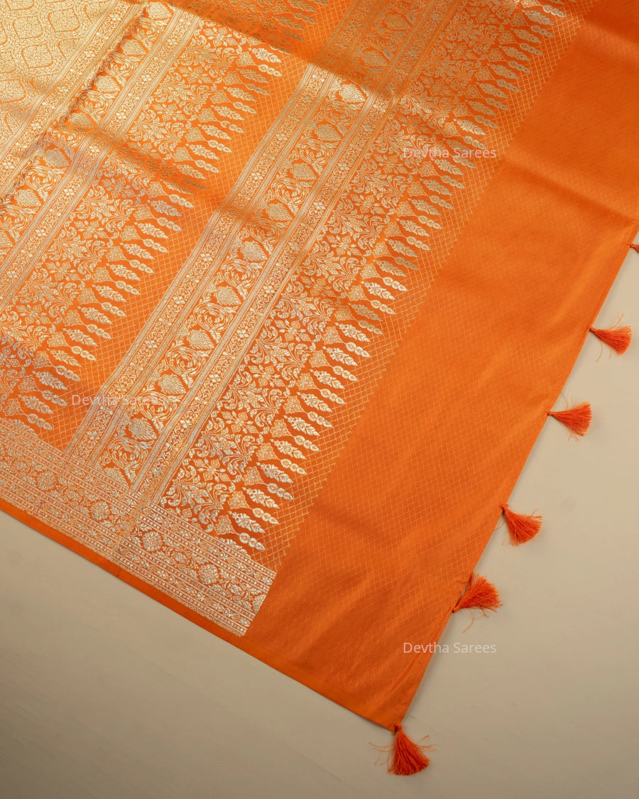 Rust Orange Premium Banarasi Katan Brocade Silk Saree (D16)