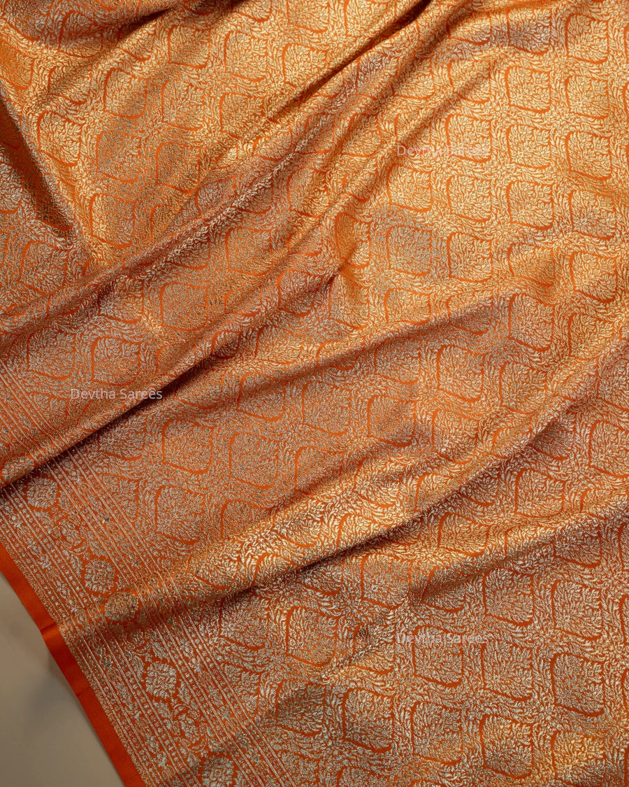 Rust Orange Premium Banarasi Katan Brocade Silk Saree (D16)