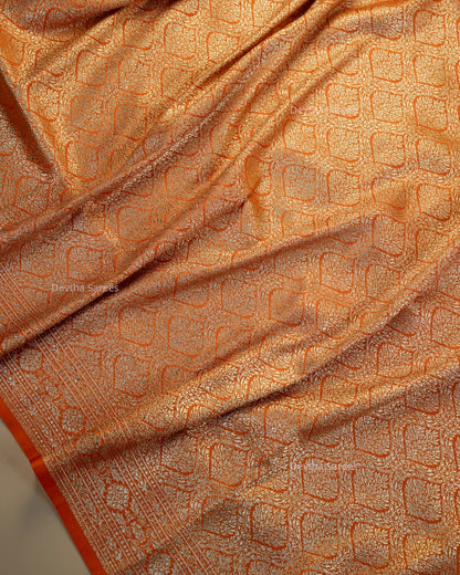 Rust Orange Premium Banarasi Katan Brocade Silk Saree (D16)
