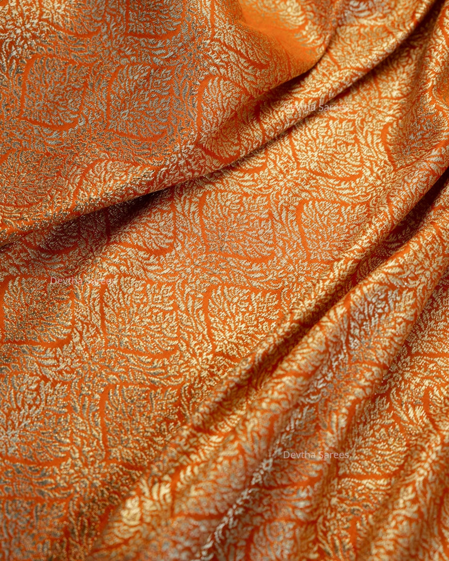 Rust Orange Premium Banarasi Katan Brocade Silk Saree (D16)