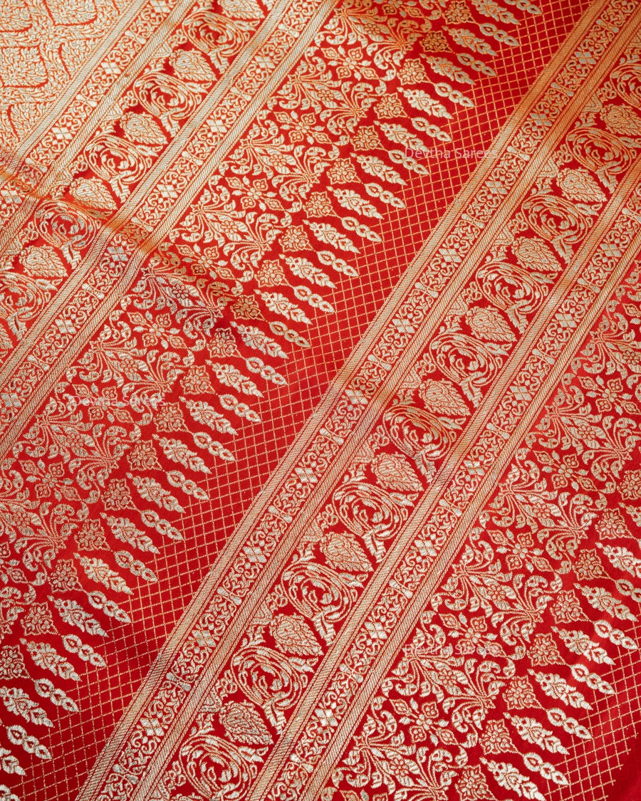 Red Premium Banarasi Katan Brocade Silk Saree (D16)