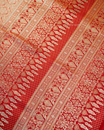 Red Premium Banarasi Katan Brocade Silk Saree (D16)