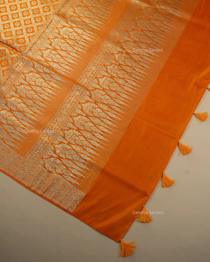 Orange Premium Banarasi Katan Brocade Silk Saree (D29)