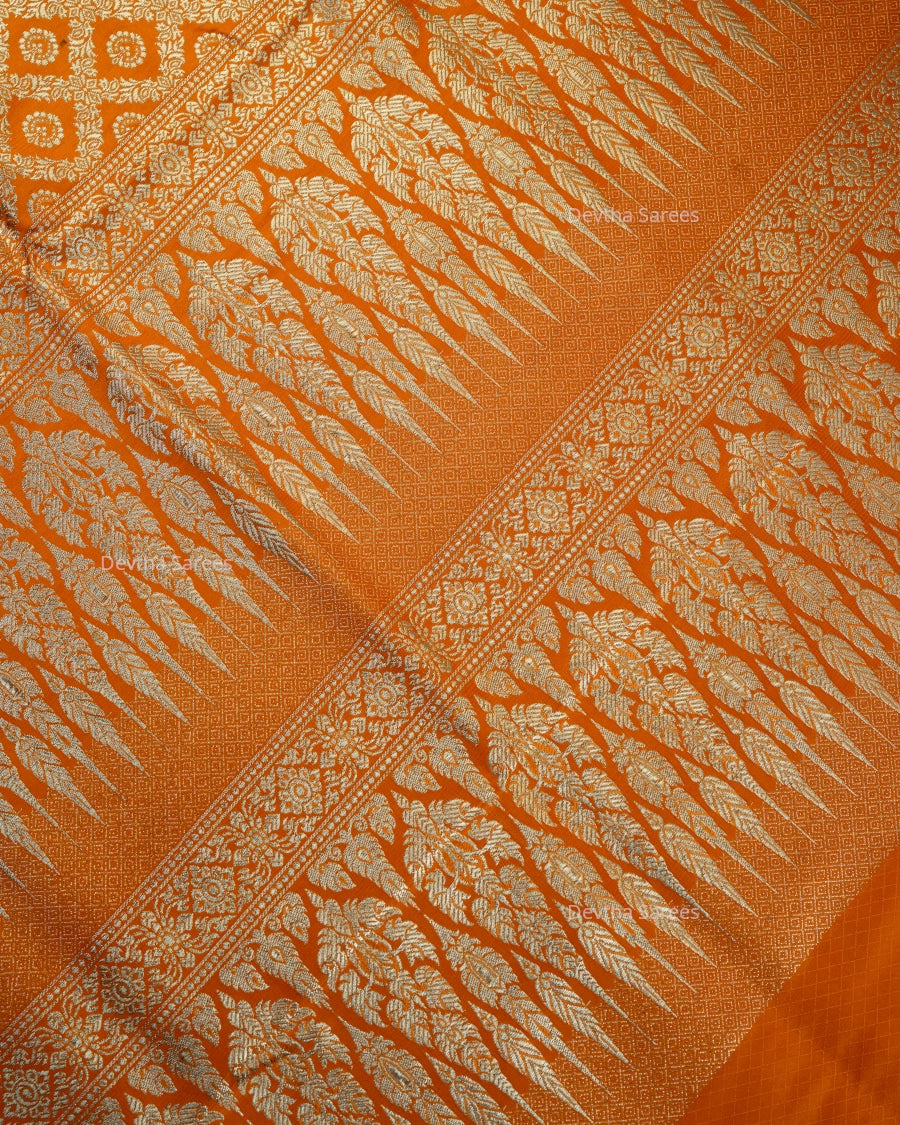 Orange Premium Banarasi Katan Brocade Silk Saree (D29)