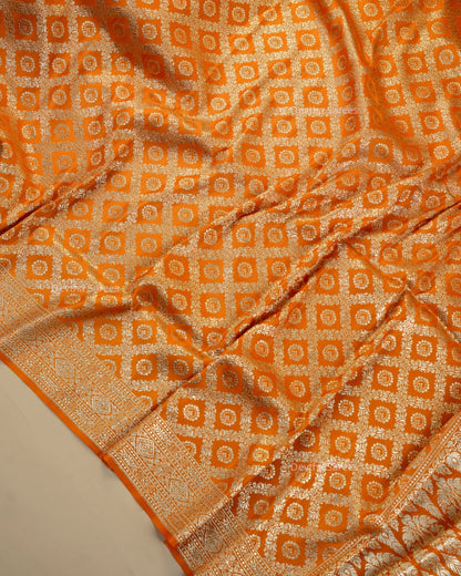 Orange Premium Banarasi Katan Brocade Silk Saree (D29)