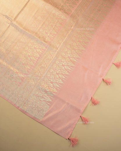 Pastel Pink Premium Banarasi Katan Brocade Silk Saree (D22)