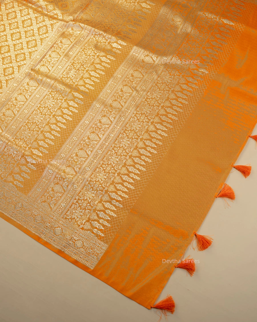 Orange Premium Banarasi Katan Brocade Silk Saree (D10)
