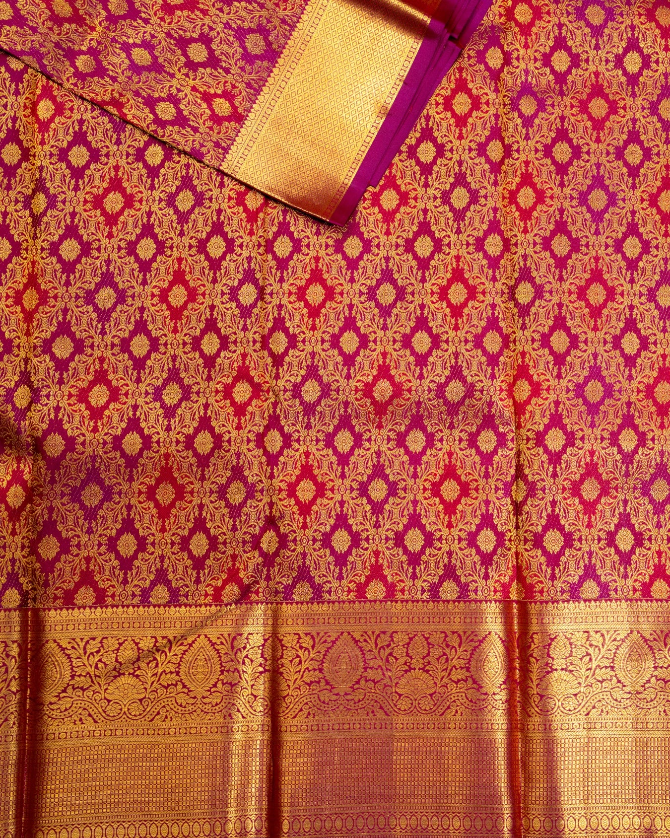 Pure Handloom Kanchipuram Silk Saree with Classic Floral Diamond Design