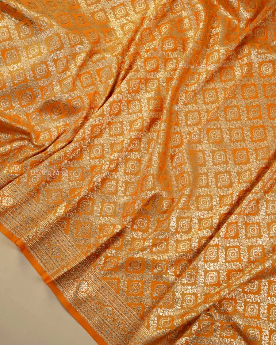 Orange Premium Banarasi Katan Brocade Silk Saree (D10)