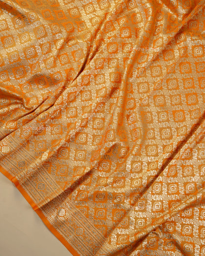 Orange Premium Banarasi Katan Brocade Silk Saree (D10)