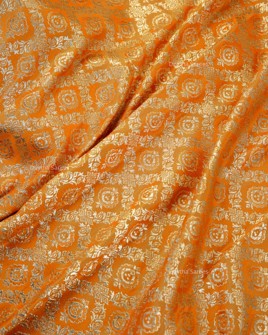 Orange Premium Banarasi Katan Brocade Silk Saree (D10)