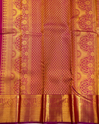 Pure Handloom Kanchipuram Silk Saree with Classic Floral Diamond Design
