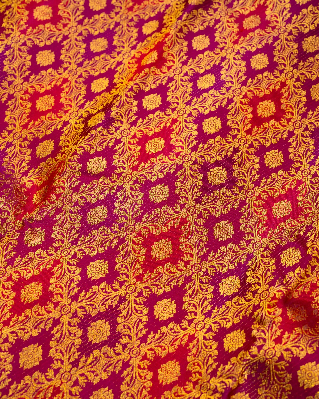 Pure Handloom Kanchipuram Silk Saree with Classic Floral Diamond Design