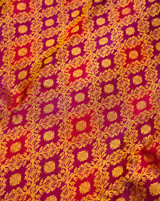 Pure Handloom Kanchipuram Silk Saree with Classic Floral Diamond Design