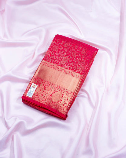 Pure Handloom Kanchipuram Silk Saree with Floral Brocade and Double Border