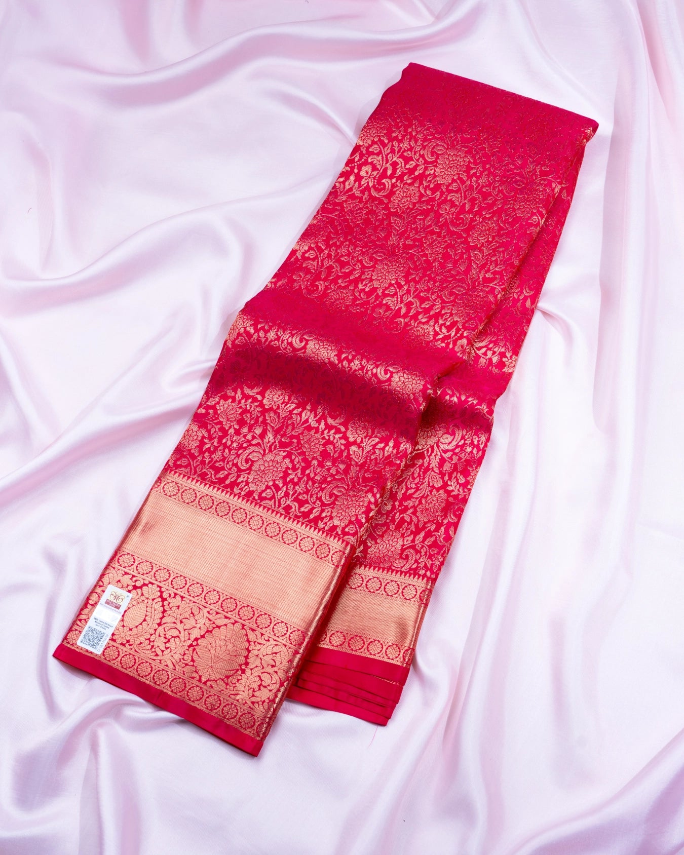Pure Handloom Kanchipuram Silk Saree with Floral Brocade and Double Border