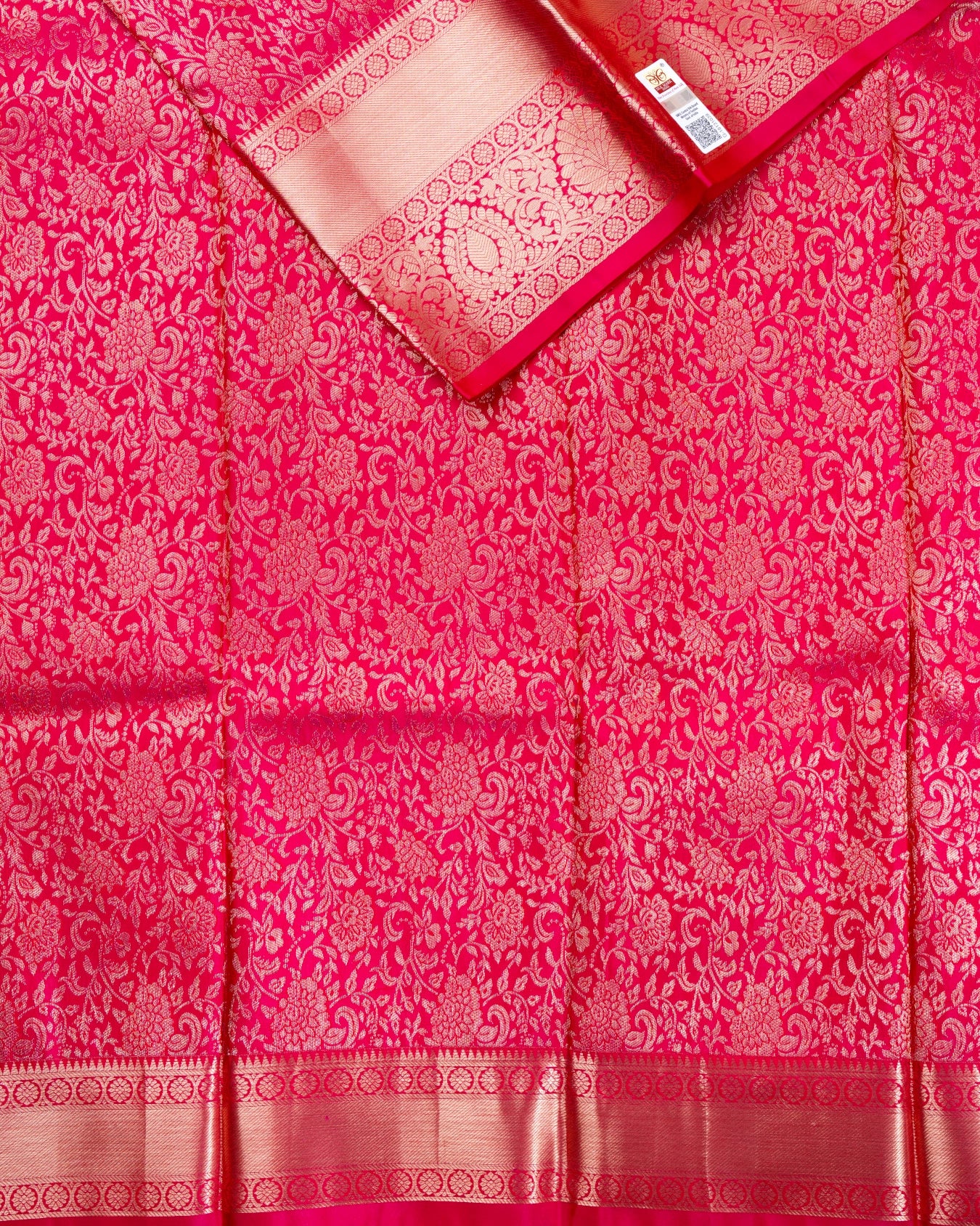 Pure Handloom Kanchipuram Silk Saree with Floral Brocade and Double Border