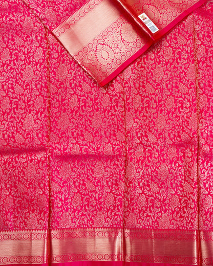 Pure Handloom Kanchipuram Silk Saree with Floral Brocade and Double Border