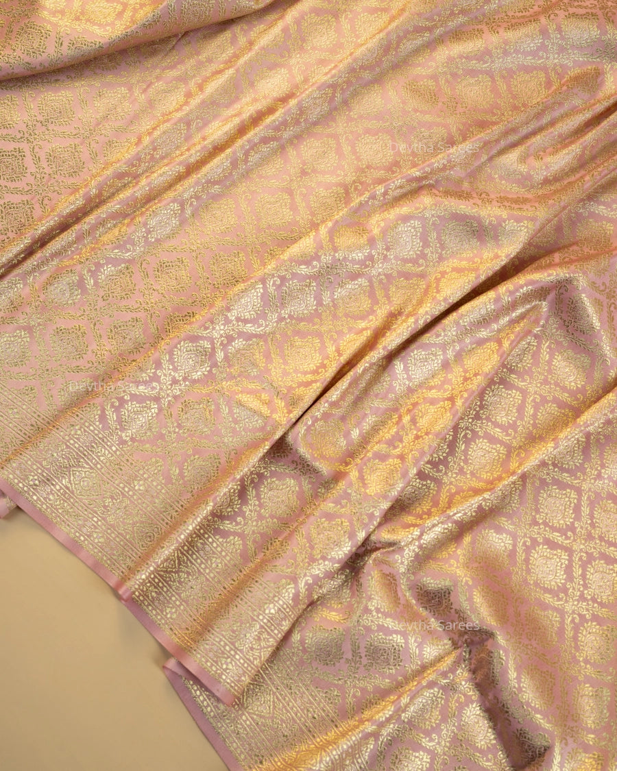 Pastel Pink Premium Banarasi Katan Brocade Silk Saree (D12)