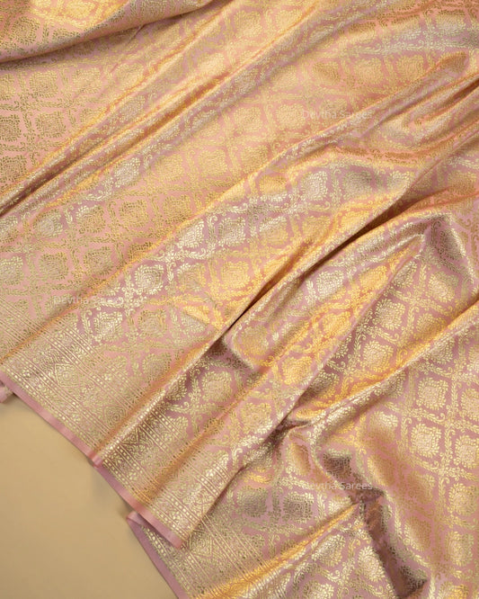 Pastel Pink Premium Banarasi Katan Brocade Silk Saree (D12)