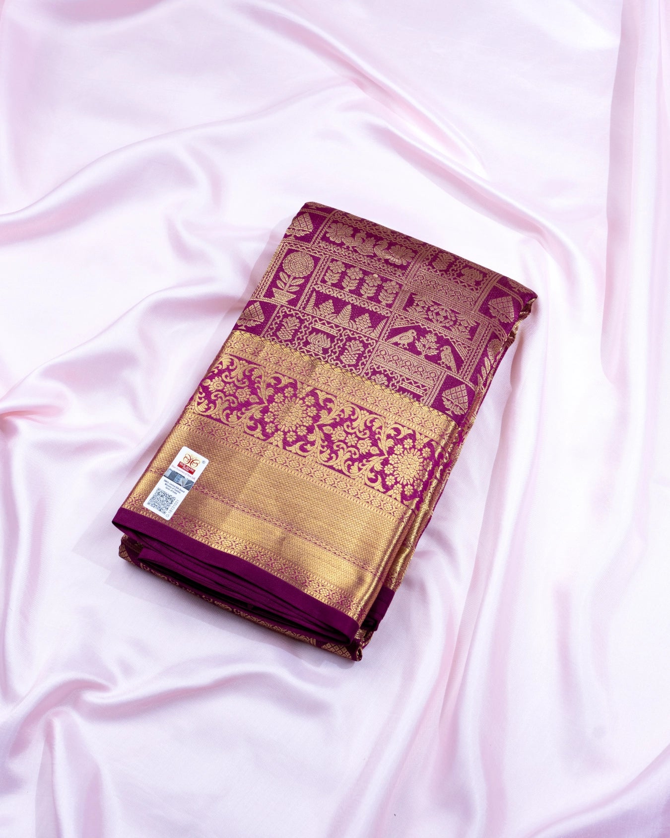 Pure Handloom Kanchipuram Silk Saree with Traditional Temple Wall Design