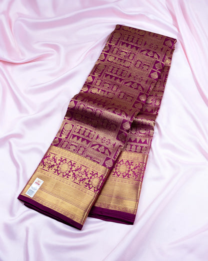 Pure Handloom Kanchipuram Silk Saree with Traditional Temple Wall Design