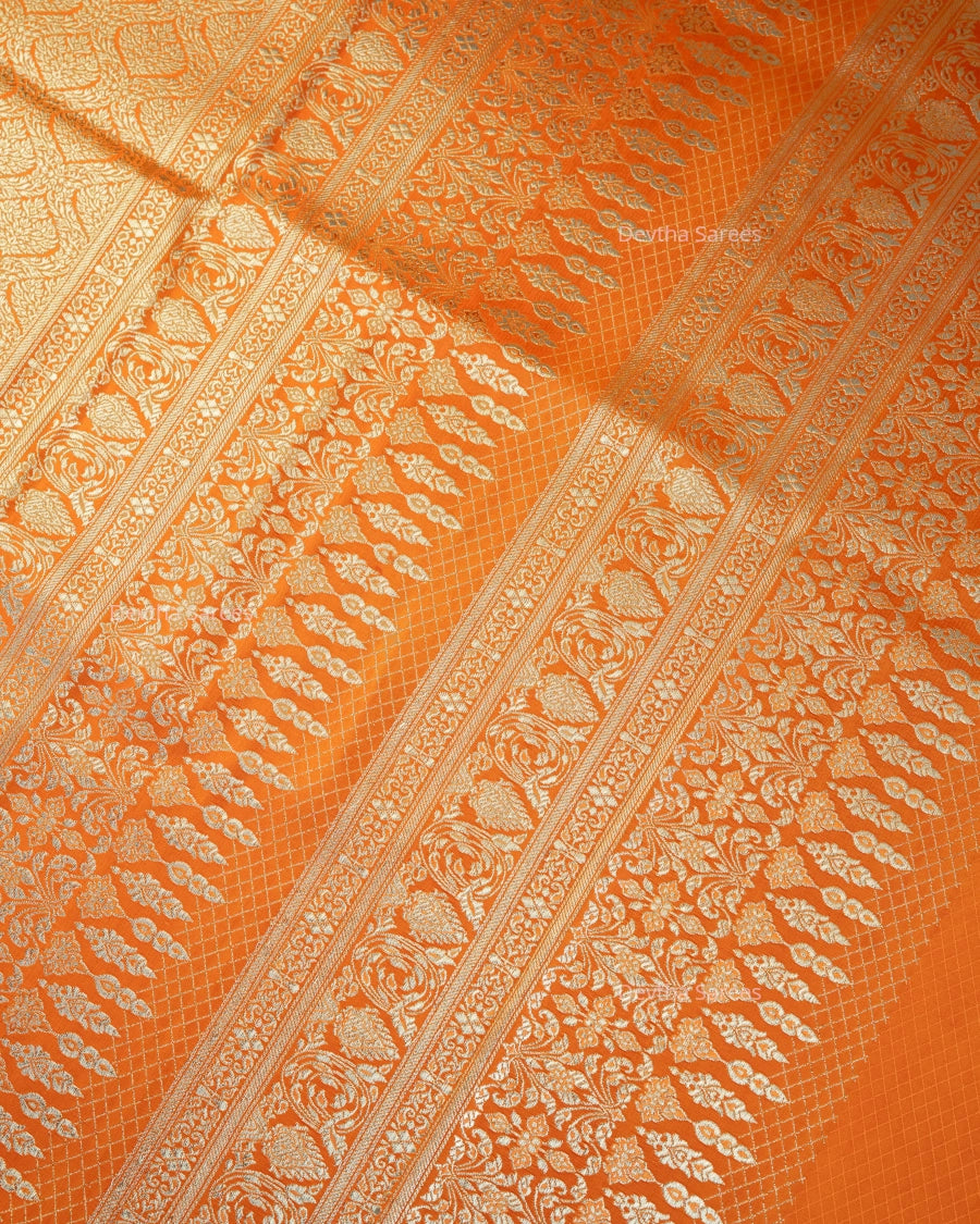Orange Premium Banarasi Katan Brocade Silk Saree (D16)