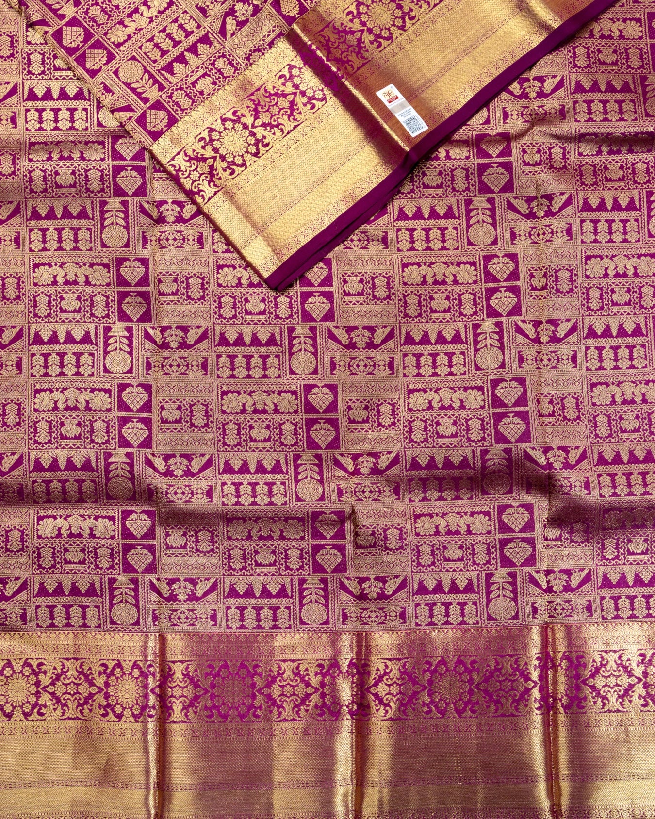 Pure Handloom Kanchipuram Silk Saree with Traditional Temple Wall Design
