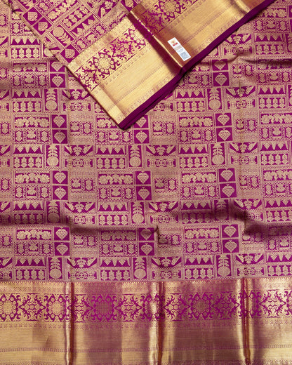 Pure Handloom Kanchipuram Silk Saree with Traditional Temple Wall Design