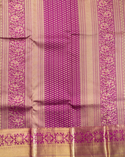 Pure Handloom Kanchipuram Silk Saree with Traditional Temple Wall Design