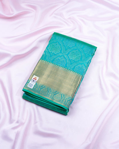 Pure Handloom Kanchipuram Silk Saree with Traditional Floral Bloom and Leaf Arcs