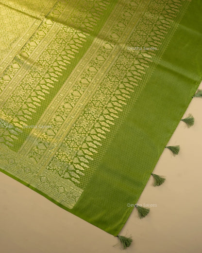 Olive Green Premium Banarasi Katan Brocade Silk Saree (D2)