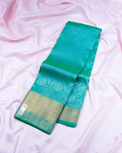 Pure Handloom Kanchipuram Silk Saree with Traditional Floral Bloom and Leaf Arcs