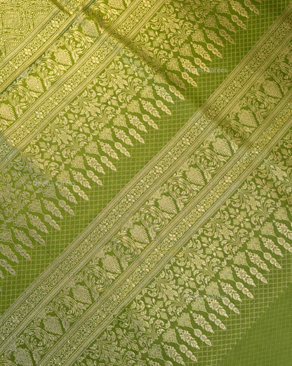 Olive Green Premium Banarasi Katan Brocade Silk Saree (D2)