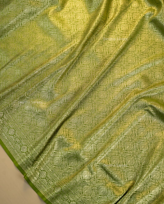 Olive Green Premium Banarasi Katan Brocade Silk Saree (D2)