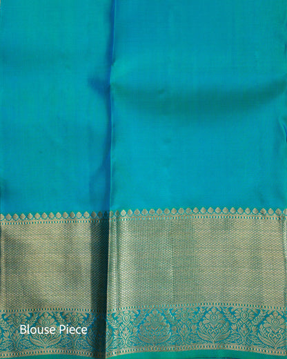 Pure Handloom Kanchipuram Silk Saree with Traditional Floral Bloom and Leaf Arcs
