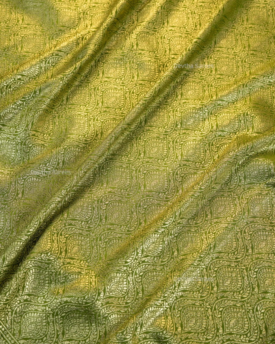 Olive Green Premium Banarasi Katan Brocade Silk Saree (D2)