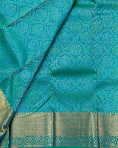 Pure Handloom Kanchipuram Silk Saree with Traditional Floral Bloom and Leaf Arcs