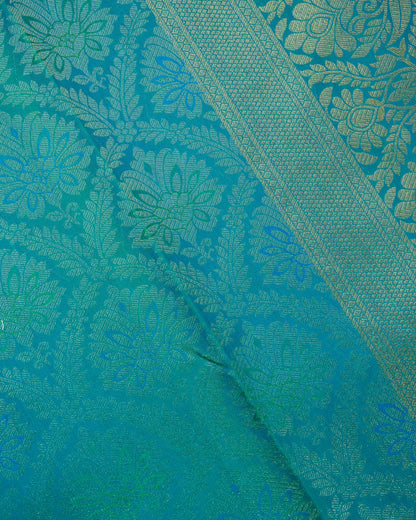 Pure Handloom Kanchipuram Silk Saree with Traditional Floral Bloom and Leaf Arcs