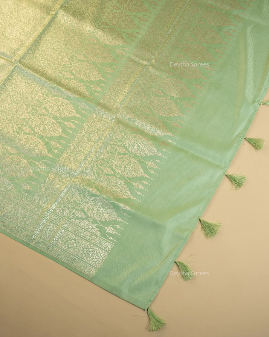 Pastel Sage Green Premium Banarasi Katan Brocade Silk Saree (D28)