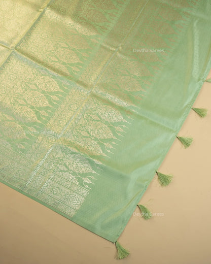 Pastel Sage Green Premium Banarasi Katan Brocade Silk Saree (D28)