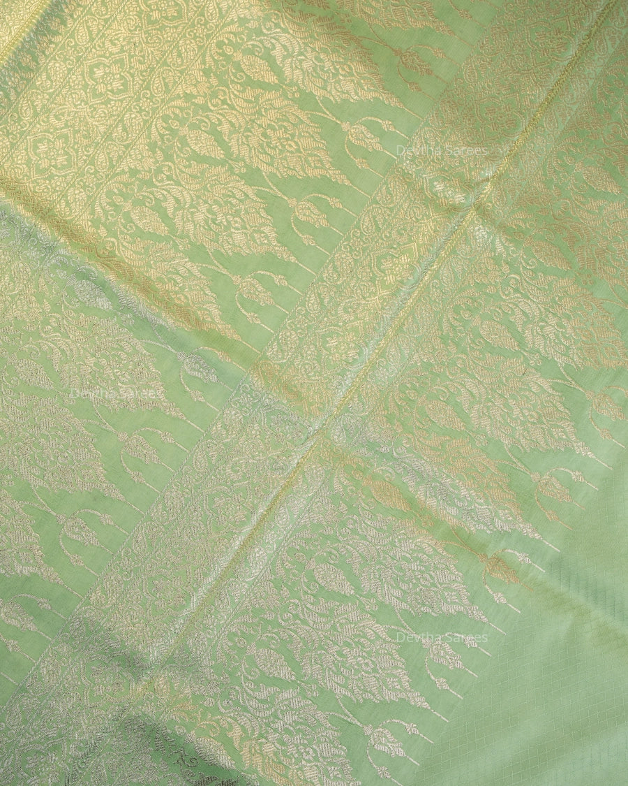 Pastel Sage Green Premium Banarasi Katan Brocade Silk Saree (D28)