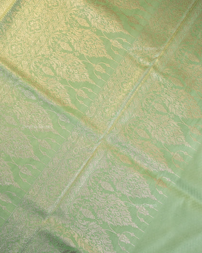 Pastel Sage Green Premium Banarasi Katan Brocade Silk Saree (D28)