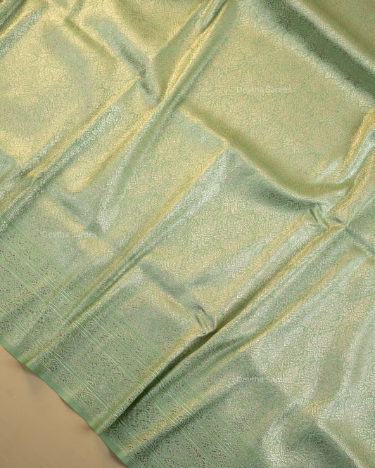 Pastel Sage Green Premium Banarasi Katan Brocade Silk Saree (D28)