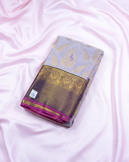 Pure Handloom Kanchipuram Silk Saree with Traditional Tree Leaves Pattern