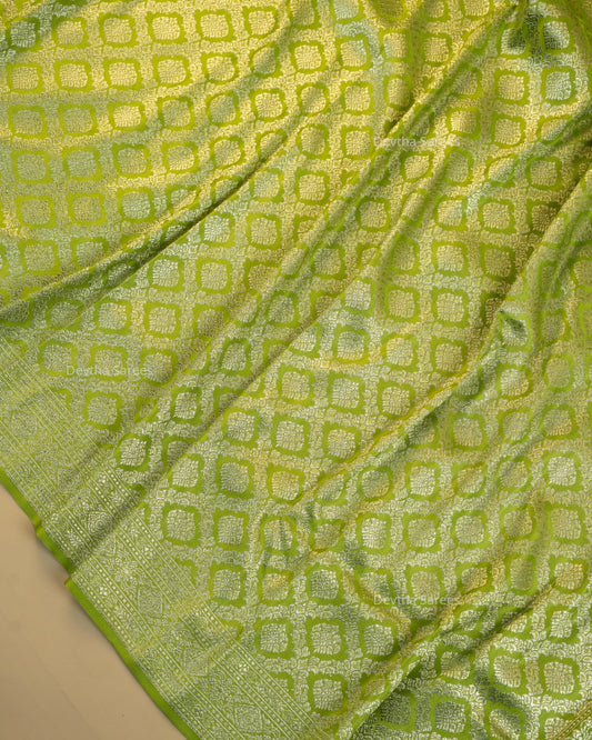Olive Green Premium Banarasi Katan Brocade Silk Saree (D23)