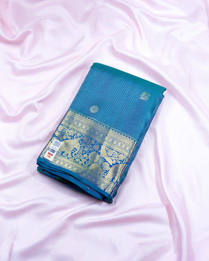 Pure Handloom Kanchipuram Silk Saree with Traditional Check with Buttas