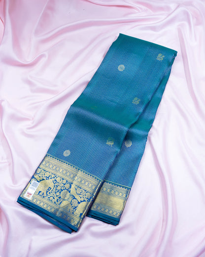 Pure Handloom Kanchipuram Silk Saree with Traditional Check with Buttas